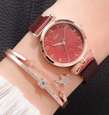LVPAI Luksusowy zegarek z bransoletą dla kobiet - kwarcowy pasek magnetyczny czarny