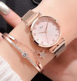 LVPAI Luxe Horloge met Armband voor Dames - Kwarts Polshorloge Magnetisch Bandje Koffiebruin