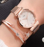 LVPAI Luxury Watch with Bracelet for Women - Quartz Wristwatch Magnetic Strap Coffee Brown