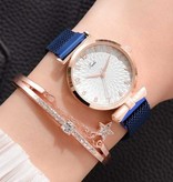 LVPAI Luxury Watch with Bracelet for Women - Quartz Wristwatch Magnetic Strap Red