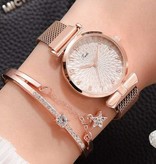 LVPAI Luxury Watch with Bracelet for Women - Quartz Wristwatch Magnetic Strap Pink