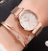 LVPAI Luxusuhr mit Armband für Damen - Quarz-Armbanduhr mit Magnetband in Roségold