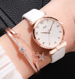 LVPAI Luxury Watch with Bracelet for Women - Quartz Wristwatch Leather Strap White