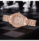 LVPAI Reloj de diamantes con pulsera para mujer - Reloj de cuarzo con diamantes de imitación de lujo en oro rosa