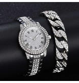 LVPAI Reloj de diamantes con pulsera para mujer - Reloj de cuarzo de lujo con diamantes de imitación plateado