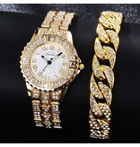 LVPAI Diamond Horloge met Armband voor Dames - Luxe Strass Kwarts Horloge Goud