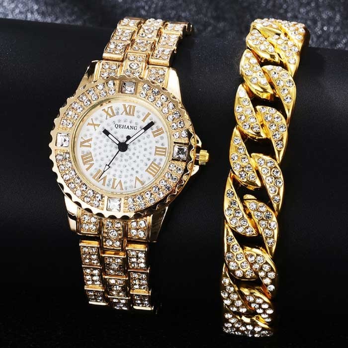 Orologio con diamanti e bracciale da donna - Orologio al quarzo con strass di lusso in argento - Copy
