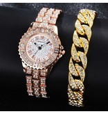 LVPAI Diamond Watch with Bracelet for Women - Luxury Rhinestone Quartz Watch Rose Gold