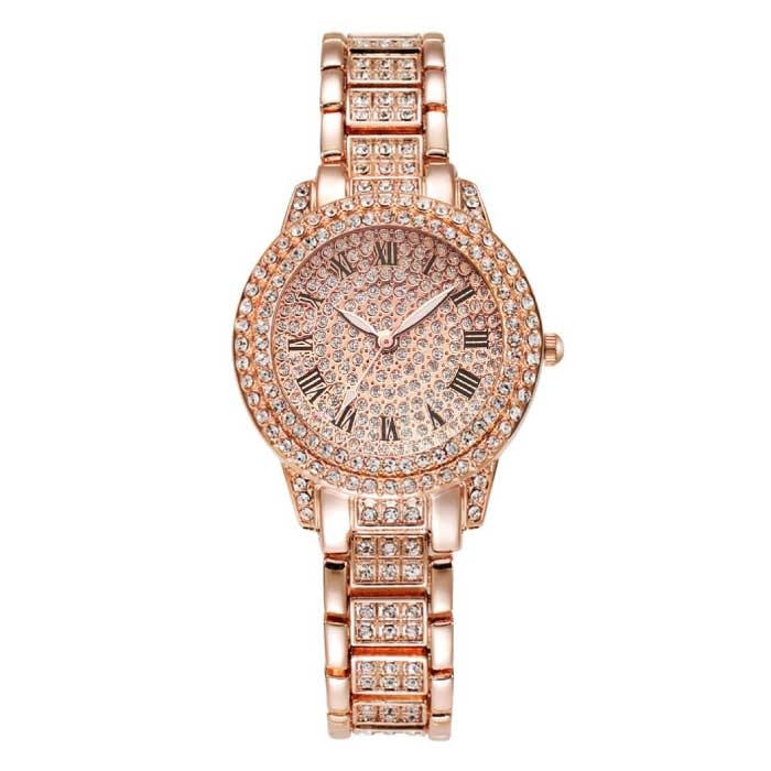 Diamond Watch for Women - Orologio da polso al quarzo con strass di lusso in oro rosa