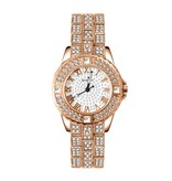 LVPAI Diamentowy zegarek dla kobiet — luksusowy kwarcowy zegarek na rękę z kryształkami różowego złota