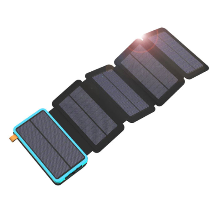 26800mAh Portable Solar Power Bank 5 Solar Panels - Flexible Solar Power Battery Charger 7.5W Sun Blue