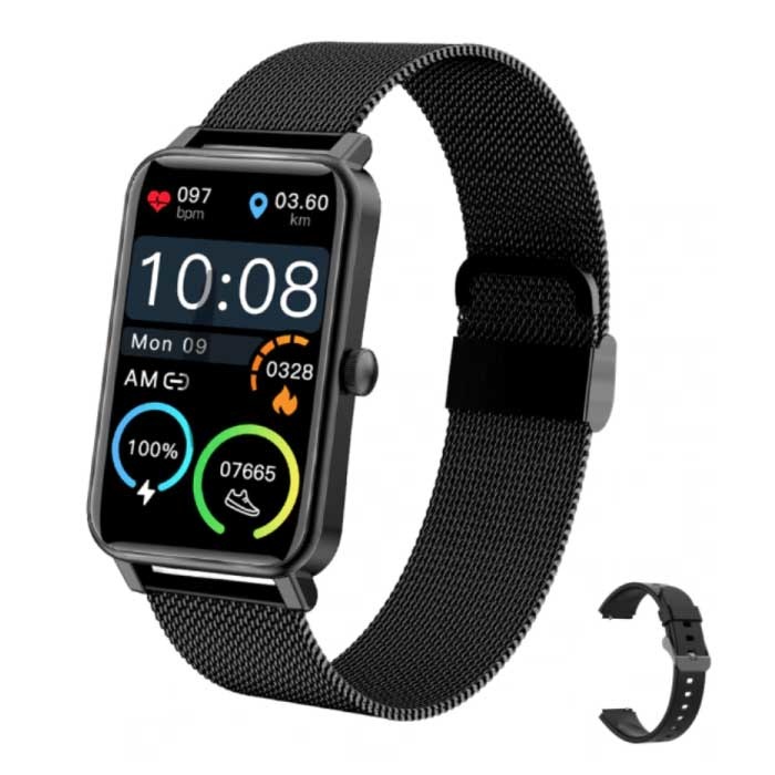KALOSTE Reloj inteligente con monitor de sueño, menstruación, rastreador de actividad deportiva, reloj inteligente, iOS, Android, IP68, resistente al agua, malla negra