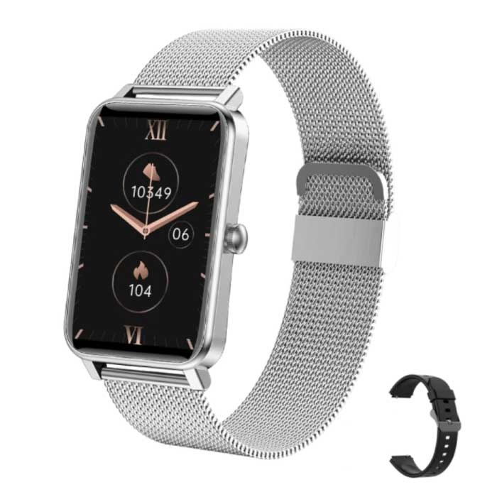 Smartwatch mit Schlafmonitor, Menstruation, Fitness, Sport, Aktivitäts-Tracker, Smartphone, Uhr, iOS, Android, IP68, wasserdicht, silberfarben