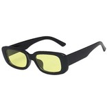 Stuff Certified® Modne kwadratowe okulary przeciwsłoneczne dla kobiet - Retro okulary podróżne Modne odcienie Okulary anty-UV czarno-żółte