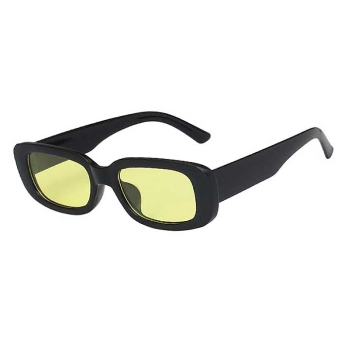 Trendige eckige Sonnenbrille für Damen - Retro-Reisebrille Fashion Shades Anti-UV-Brille Schwarz-Gelb