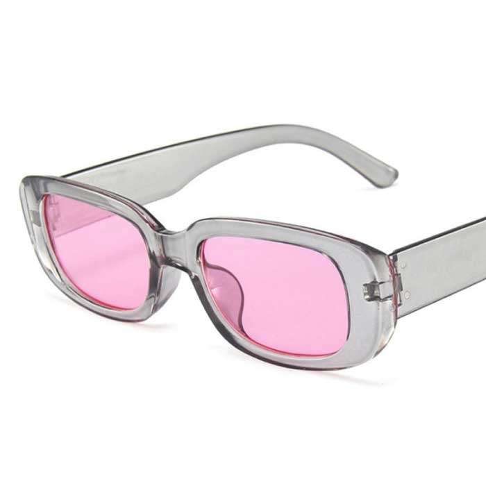 Trendige eckige Sonnenbrille für Damen - Retro-Reisebrille Fashion Shades Anti-UV-Brille Silber-Rosa