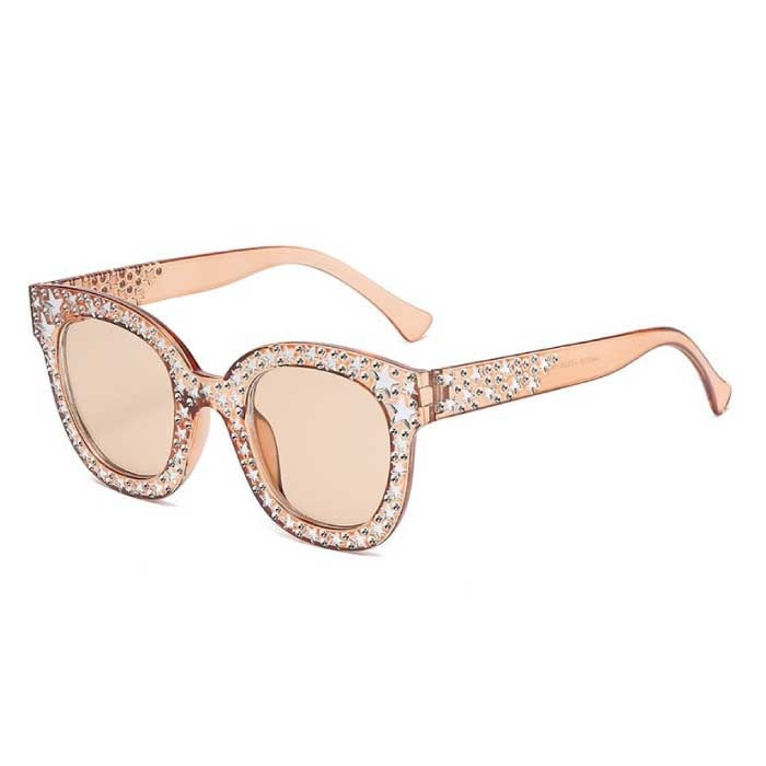 Gafas de sol de mosaico de gran tamaño para mujer - Gafas de pasarela retro UV400 Eyewear Champagne