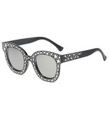 Stuff Certified® Lunettes de soleil mosaïque surdimensionnées pour femme - Lunettes rétro Catwalk UV400 Eyewear Noir