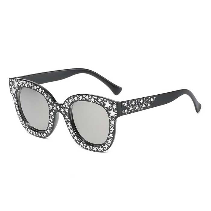 Lunettes de soleil mosaïque surdimensionnées pour femme - Lunettes rétro Catwalk UV400 Eyewear Noir