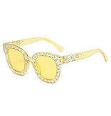 Stuff Certified® Oversized Mozaïek Zonnebril voor Dames - Retro Catwalk Bril UV400 Eyewear Geel