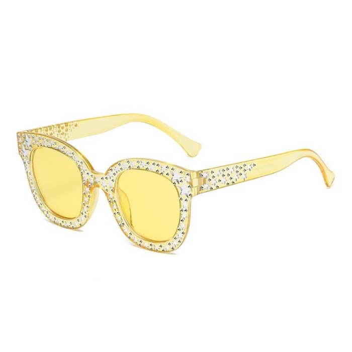 Stuff Certified® Lunettes de soleil mosaïque surdimensionnées pour femmes - Lunettes rétro Catwalk UV400 Eyewear Jaune