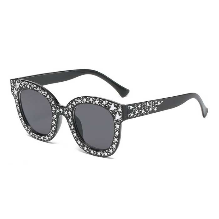 Lunettes de soleil mosaïque surdimensionnées pour femme - Lunettes rétro Catwalk UV400 Eyewear Noir