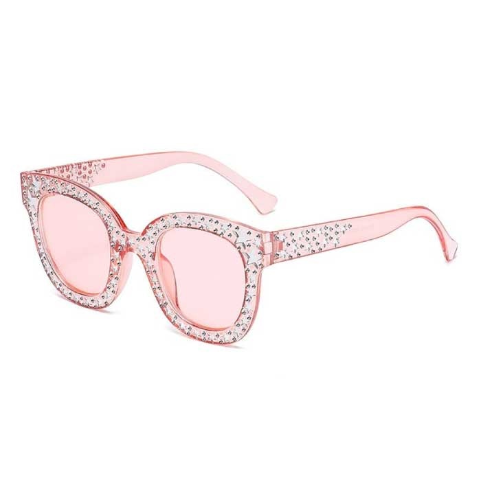 Gafas de sol de mosaico de gran tamaño para mujer - Gafas de pasarela retro UV400 Gafas rosa