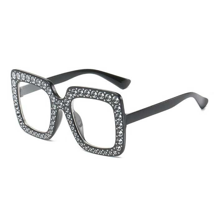 Gafas de sol de mosaico de gran tamaño para mujer - Gafas de pasarela retro UV400 Gafas negras