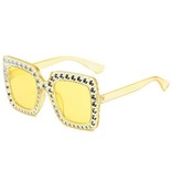 Stuff Certified® Lunettes de soleil mosaïque surdimensionnées pour femmes - Lunettes rétro Catwalk UV400 Eyewear Jaune