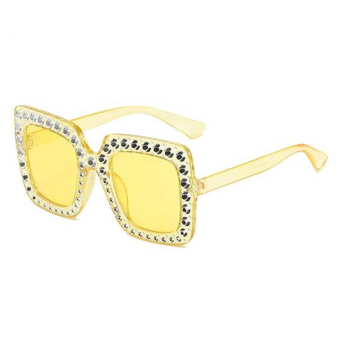 Gafas de sol de mosaico de gran tamaño para mujer - Gafas de pasarela retro UV400 Gafas amarillas