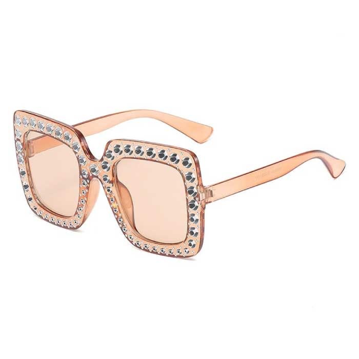 Gafas de sol de mosaico de gran tamaño para mujer - Gafas de pasarela retro UV400 Eyewear Champagne