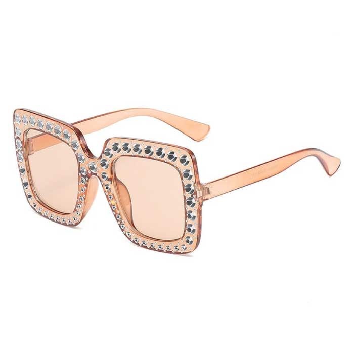 Lunettes de soleil mosaïque surdimensionnées pour femme - Lunettes rétro Catwalk UV400 Eyewear Champagne