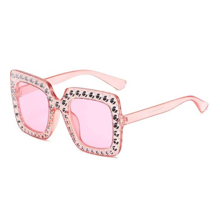 Ponadgabarytowe mozaikowe okulary przeciwsłoneczne dla kobiet - Retro okulary wybiegowe UV400 Okulary różowe