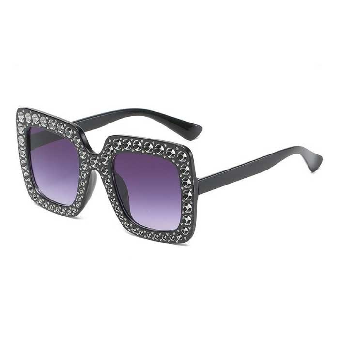 Gafas de sol de mosaico de gran tamaño para mujer - Gafas de pasarela retro UV400 Gafas púrpura