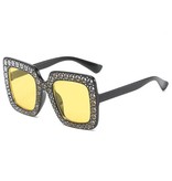 Stuff Certified® Gafas de sol de mosaico de gran tamaño para mujer - Gafas de pasarela retro UV400 Gafas amarillas