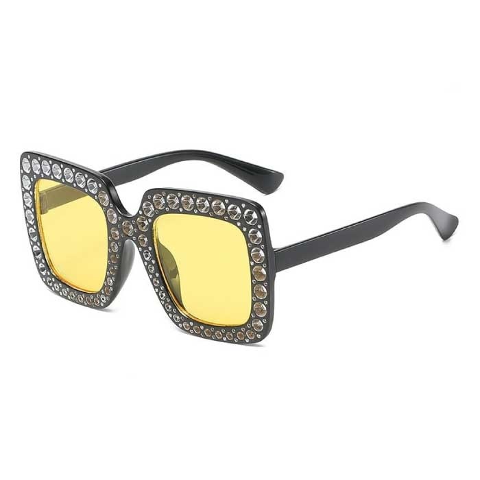 Occhiali da sole oversize a mosaico per donna - Occhiali da passerella retrò UV400 Eyewear gialli