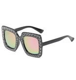 Stuff Certified® Gafas de sol de mosaico de gran tamaño para mujer - Gafas de pasarela retro UV400 Gafas negras