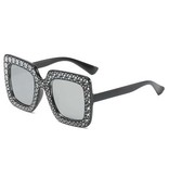 Stuff Certified® Gafas de sol de mosaico de gran tamaño para mujer - Gafas de pasarela retro UV400 Gafas negras