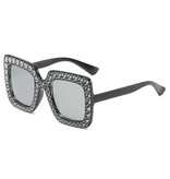 Stuff Certified® Lunettes de soleil mosaïque surdimensionnées pour femme - Lunettes rétro Catwalk UV400 Eyewear Noir