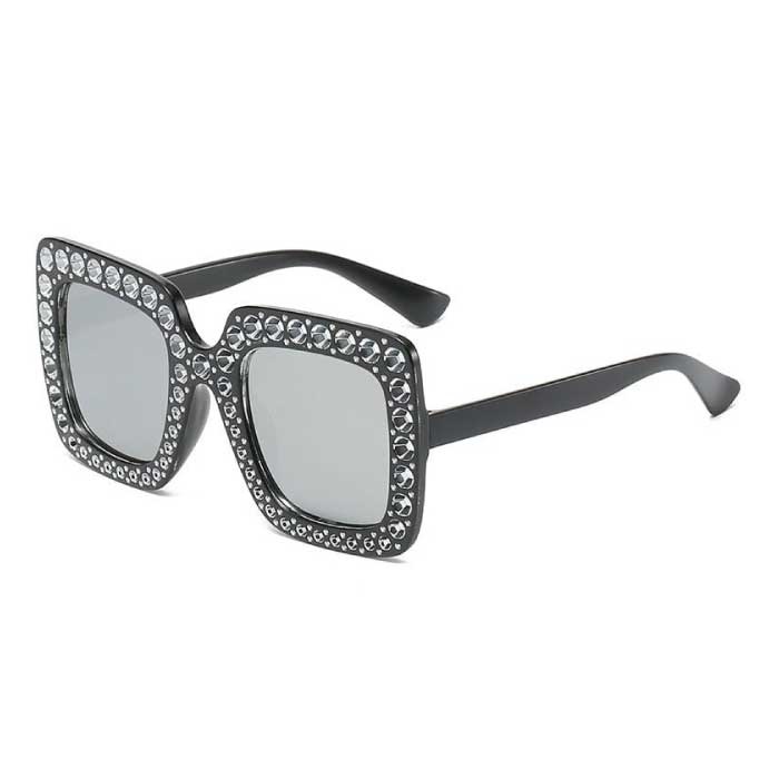Occhiali da sole a mosaico oversize per donna - Occhiali da passerella retrò UV400 Eyewear neri