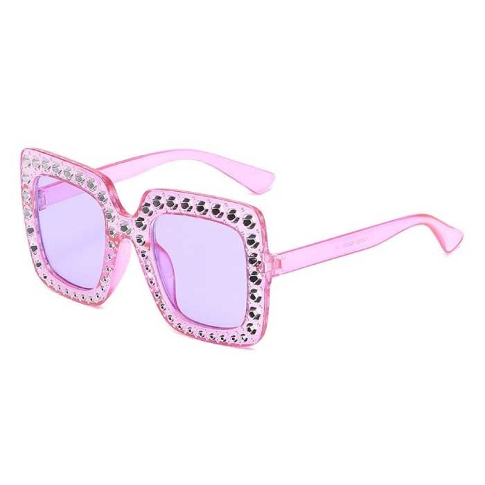 Oversized Mozaïek Zonnebril voor Dames - Retro Catwalk Bril UV400 Eyewear Roze
