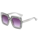 Stuff Certified® Oversized Mozaïek Zonnebril voor Dames - Retro Catwalk Bril UV400 Eyewear Paars