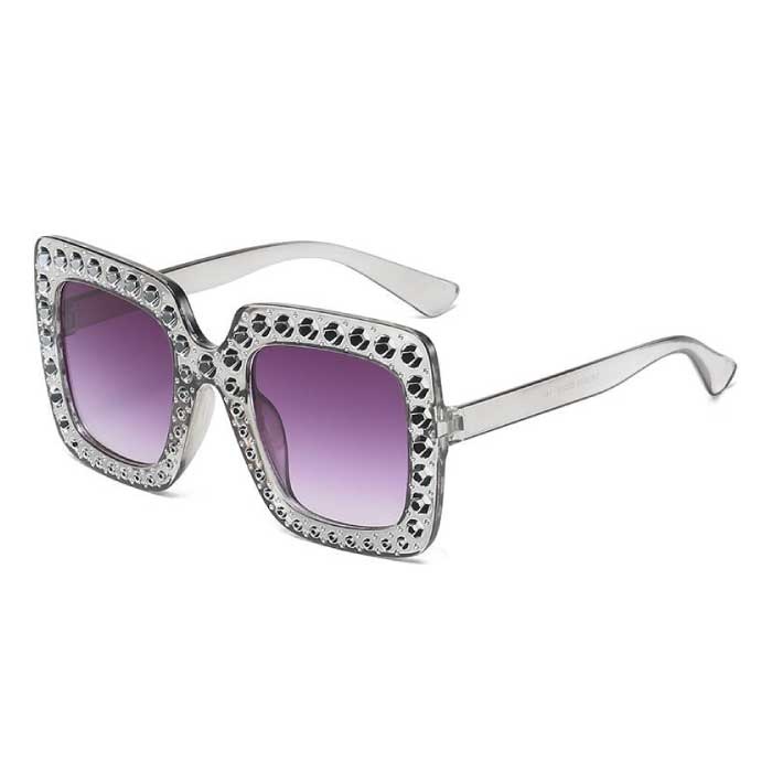 Gafas de sol de mosaico de gran tamaño para mujer - Gafas de pasarela retro UV400 Gafas púrpura