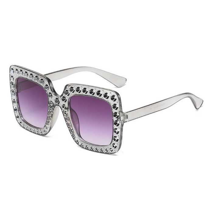 Lunettes de soleil mosaïque surdimensionnées pour femmes - Lunettes rétro Catwalk UV400 Eyewear Violet