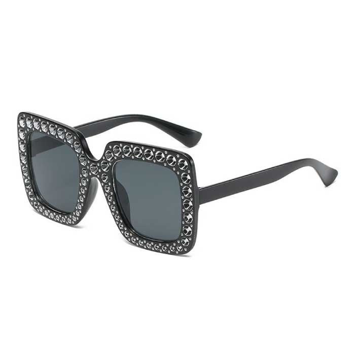 Gafas de sol de mosaico de gran tamaño para mujer - Gafas de pasarela retro UV400 Gafas negras