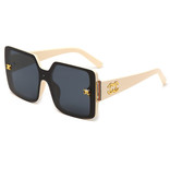 CMAOS Lunettes de soleil vintage avec emblème doré pour homme - Lunettes rétro Gradient Eyewear UV400 Driving Shades Beige