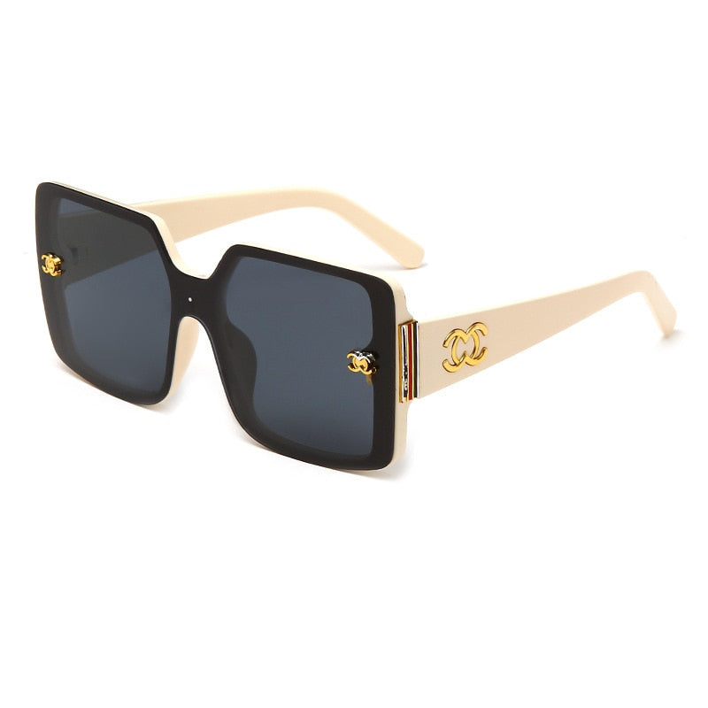 Vintage Sunglasses with Gold Emblem for Men - Retro Glasses Gradient Eyewear UV400 Driving Shades Beige