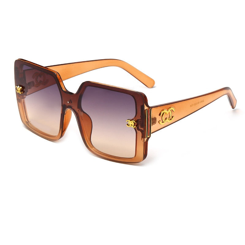 Lunettes de soleil vintage avec emblème doré pour homme - Lunettes rétro Gradient Eyewear UV400 Driving Shades Tea