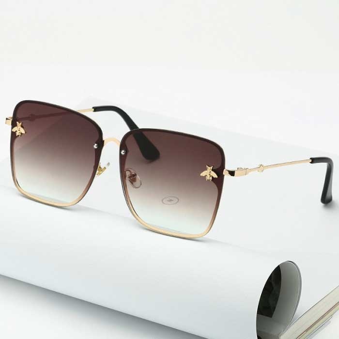 Oversized Rimless Square Sunglasses - At Emblem UV400 Glasses for Women Brown