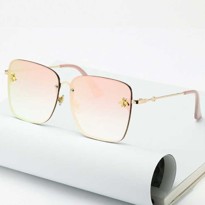 Gafas de sol cuadradas sin montura de gran tamaño - At Emblem UV400 Gafas para mujer Rosa claro